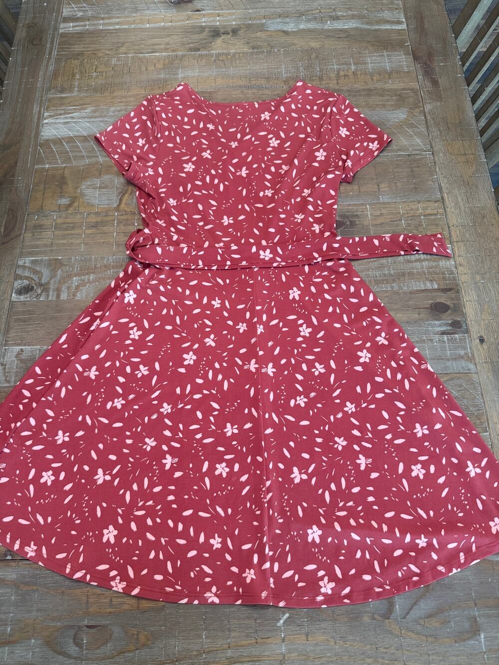 Kaileigh Small Pink Floral Fit & Flare Dress Faux Wrap Short Sleeve